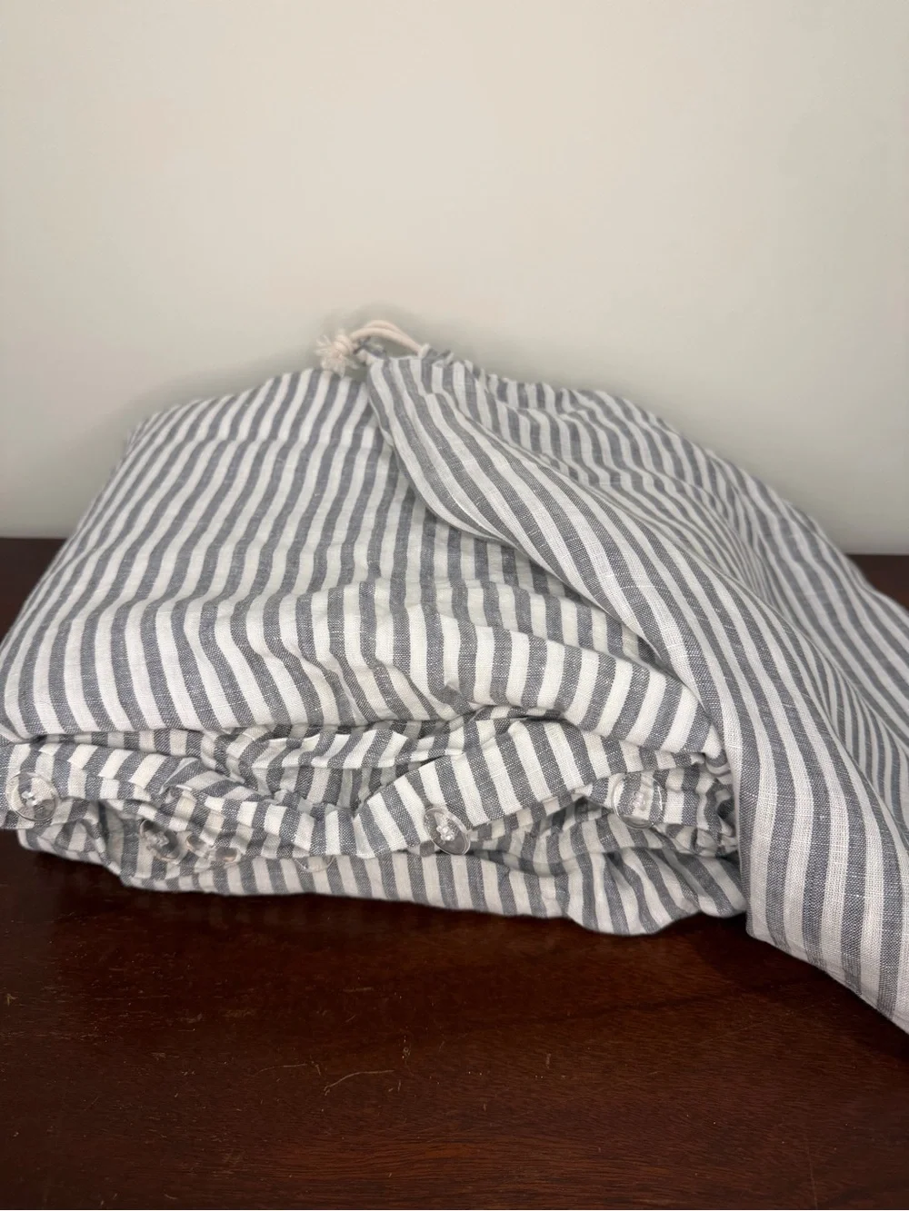 New Quince 100% European linen striped duvet cover full/queen- gray & white